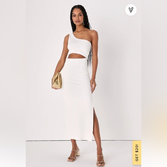Spice Things Up Ivory Ribbed One-Shoulder Coutout Midi Dress - Picture 1 of 3